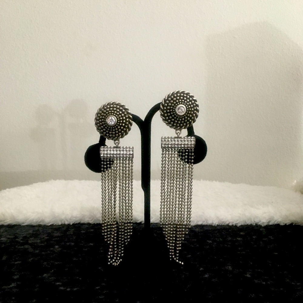 LaVintage Antique Brass White CZ Ball Chain Clipon